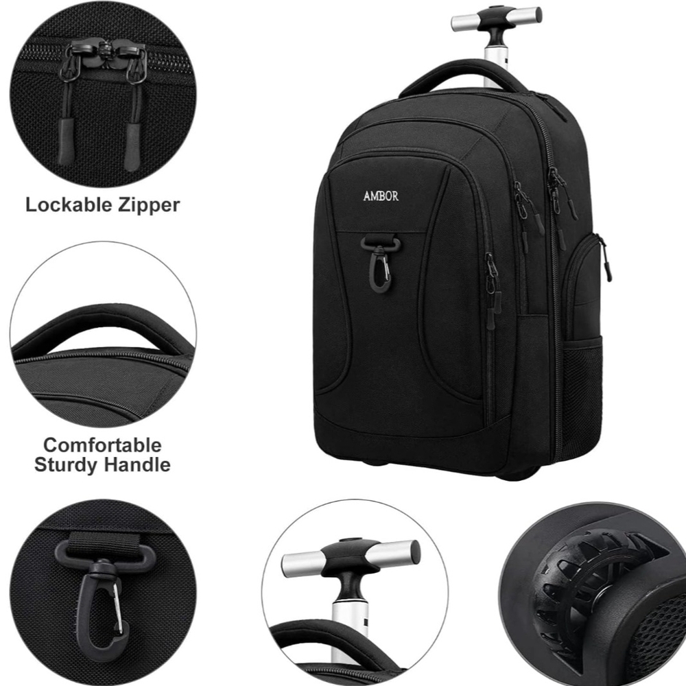 AMBOR Waterproof 17.3 Inch Wheeled Backpack